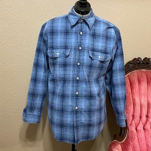LL Bean Blue Plaid Button Down Heavy Flannel Shirt Jacket Men’s Size Medium